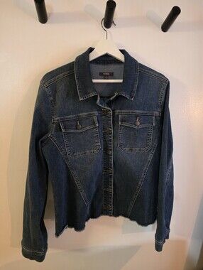 Like New Jean Jacket Size NYDJ LARGE Frayed Edge.